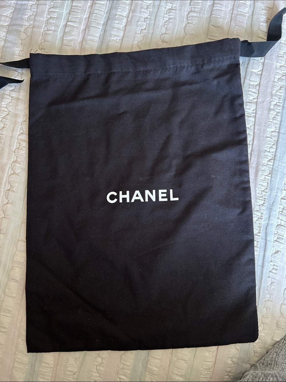CHANEL Black Cotton Drawstring Logo Bag Dust bag
